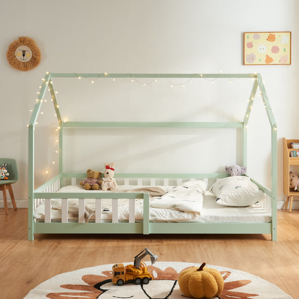 Cama casita Hesel con colchón y protección contra caídas Blanco [en.casa]