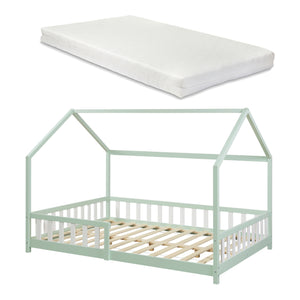 Cama casita Hesel con colchón y protección contra caídas Blanco [en.casa]