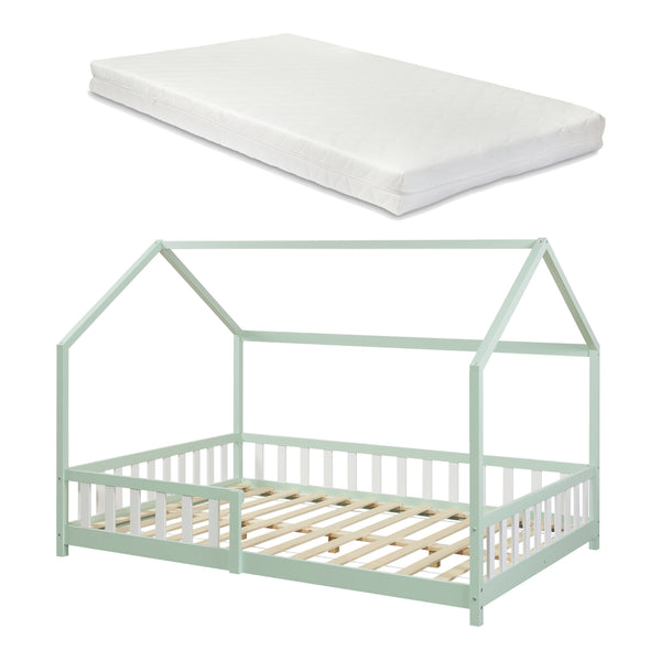 Cama casita Hesel con colchón y protección contra caídas Blanco [en.casa]