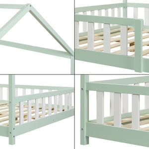 Cama casita Hesel con colchón y protección contra caídas Blanco [en.casa]