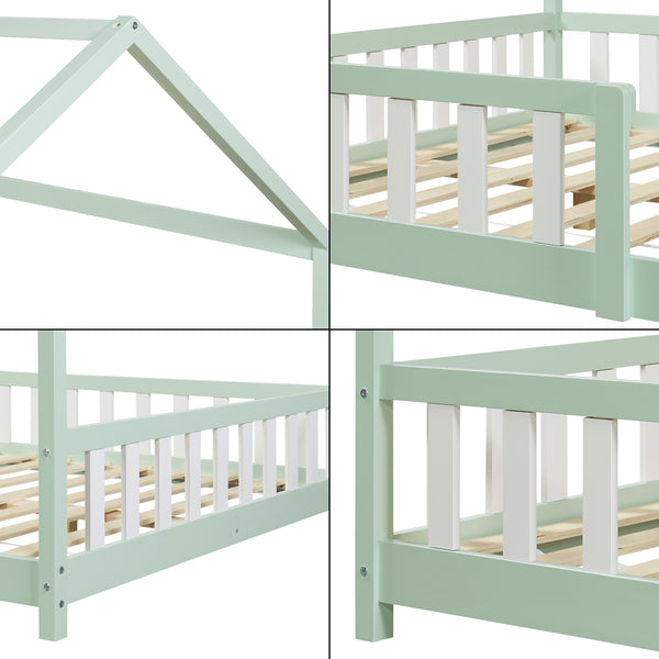 Cama casita Hesel con colchón y protección contra caídas Blanco [en.casa]