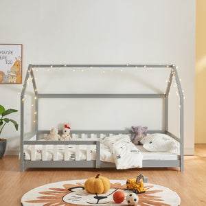 Cama casita Hesel con colchón y protección contra caídas Blanco [en.casa]
