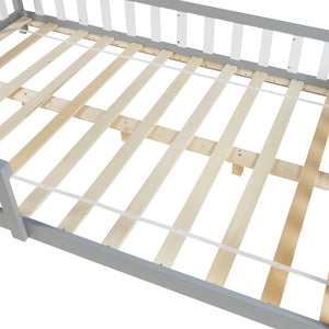 Cama casita Hesel con colchón y protección contra caídas Blanco [en.casa]