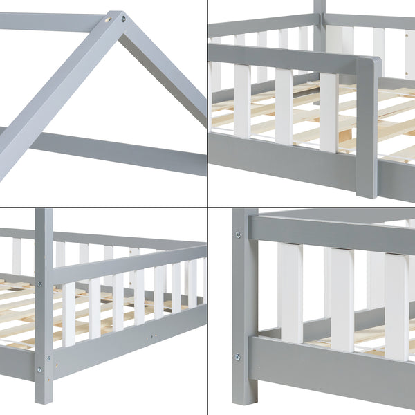 Cama casita Hesel con colchón y protección contra caídas Blanco [en.casa]