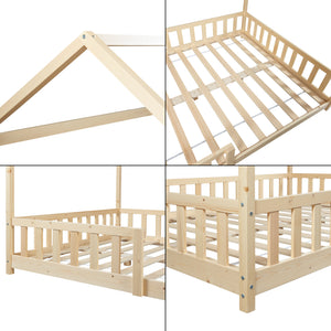 Cama casita Hesel con colchón y protección contra caídas Blanco [en.casa]