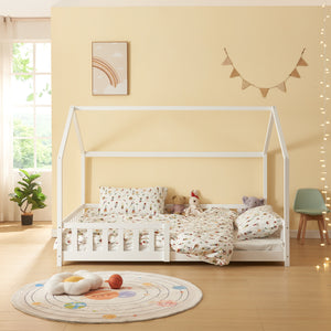 Cama casita Hesel con colchón y protección contra caídas Blanco [en.casa]
