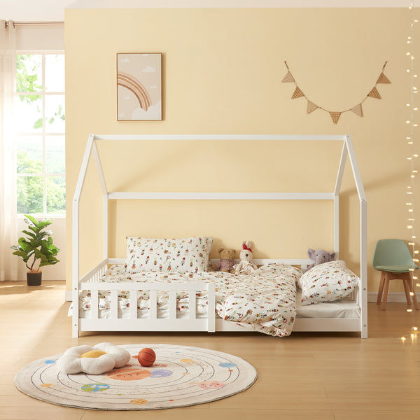 Cama casita Hesel con colchón y protección contra caídas Blanco [en.casa]