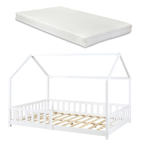 Cama casita Hesel con colchón y protección contra caídas Blanco [en.casa]