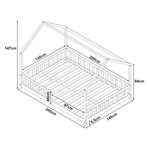Cama casita Hesel con colchón y protección contra caídas Blanco [en.casa]