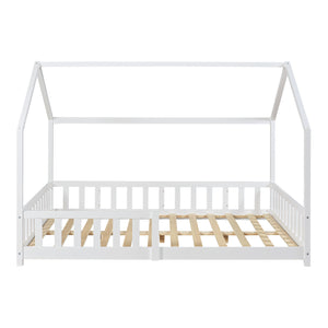 Cama casita Hesel con colchón y protección contra caídas Blanco [en.casa]