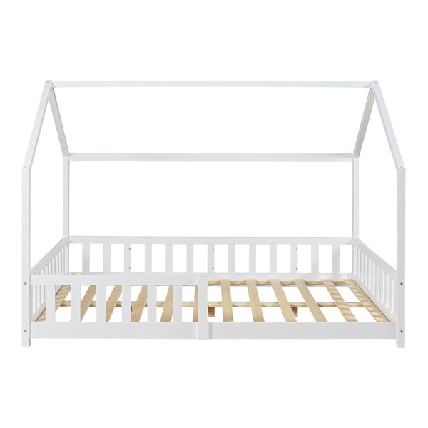 Cama casita Hesel con colchón y protección contra caídas Blanco [en.casa]