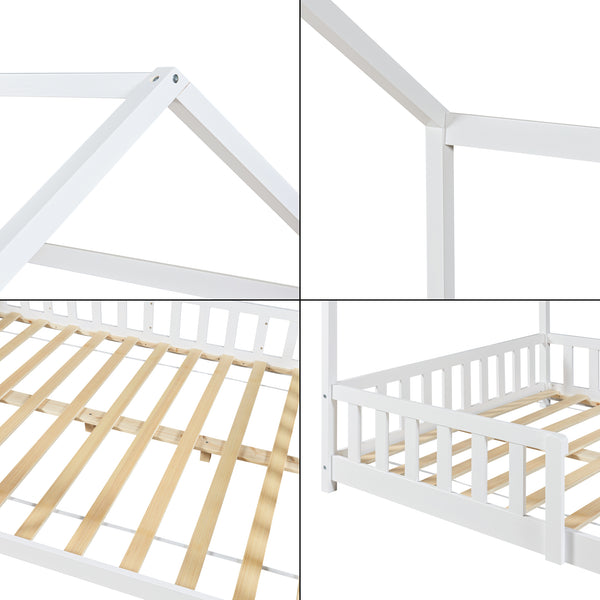 Cama casita Hesel con colchón y protección contra caídas Blanco [en.casa]