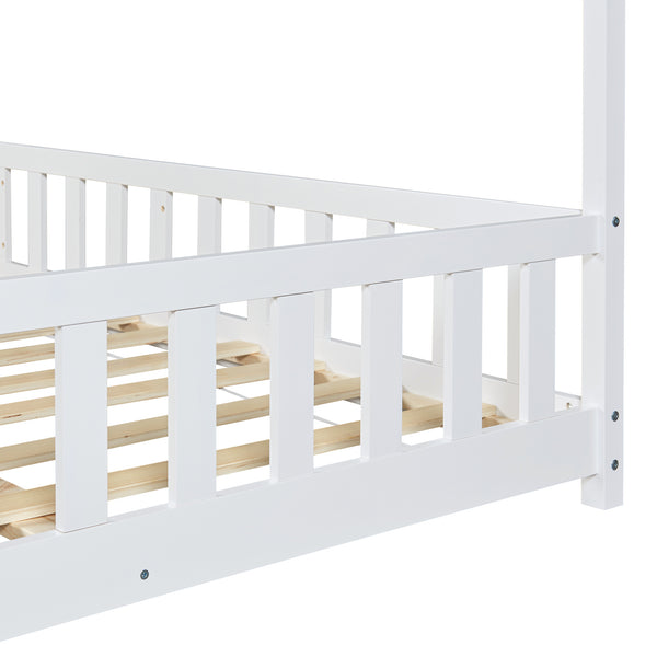 Cama casita Hesel con colchón y protección contra caídas Blanco [en.casa]