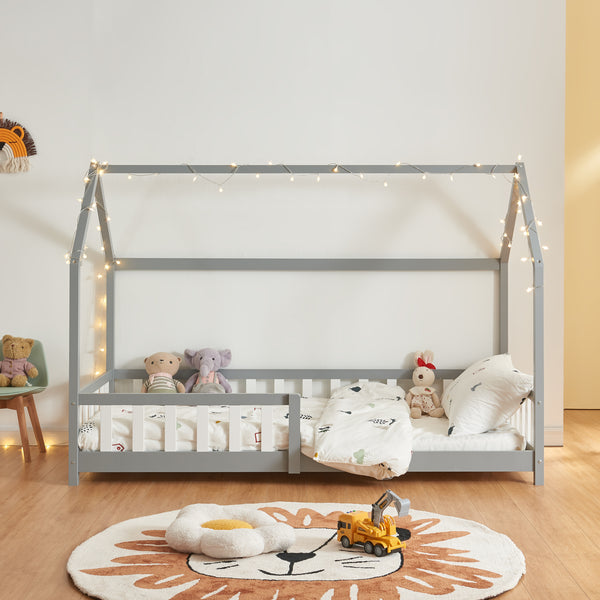 Cama casita Hesel con colchón y protección contra caídas Blanco [en.casa]
