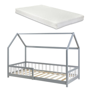 Cama casita Hesel con colchón y protección contra caídas Blanco [en.casa]