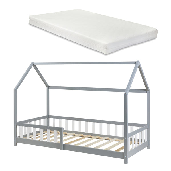 Cama casita Hesel con colchón y protección contra caídas Blanco [en.casa]