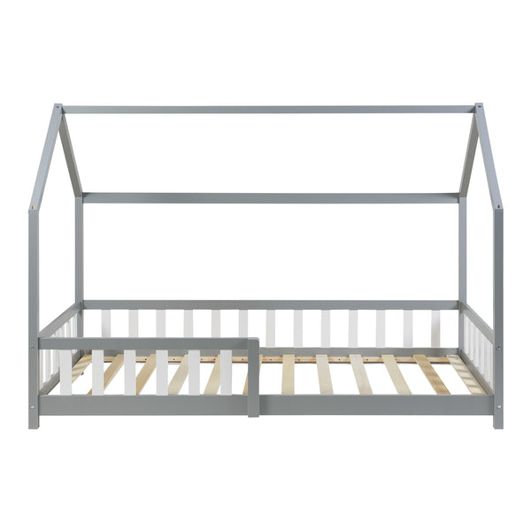 Cama casita Hesel con colchón y protección contra caídas Blanco [en.casa]