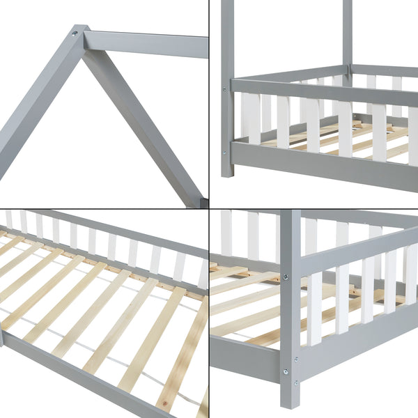 Cama casita Hesel con colchón y protección contra caídas Blanco [en.casa]