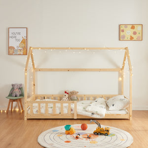 Cama casita Hesel con colchón y protección contra caídas Blanco [en.casa]