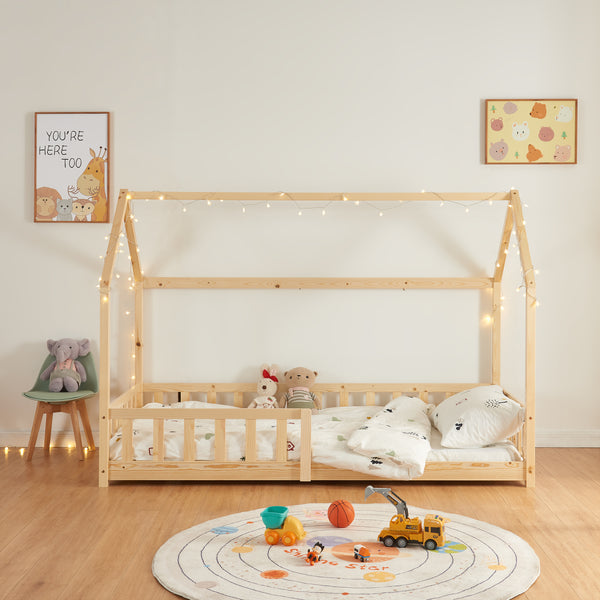 Cama casita Hesel con colchón y protección contra caídas Blanco [en.casa]
