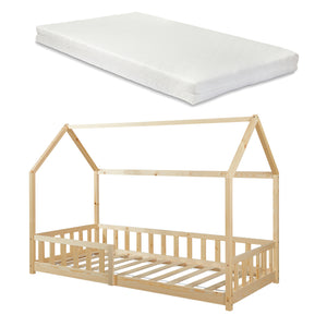 Cama casita Hesel con colchón y protección contra caídas Blanco [en.casa]