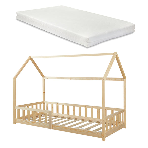 Cama casita Hesel con colchón y protección contra caídas Blanco [en.casa]
