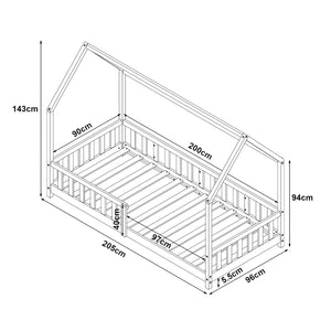 Cama casita Hesel con colchón y protección contra caídas Blanco [en.casa]