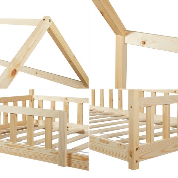 Cama casita Hesel con colchón y protección contra caídas Blanco [en.casa]