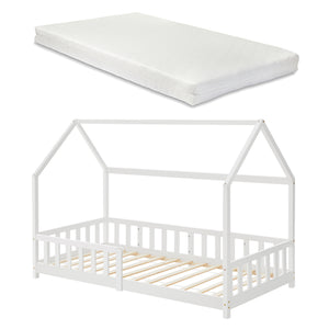 Cama casita Hesel con colchón y protección contra caídas Blanco [en.casa]