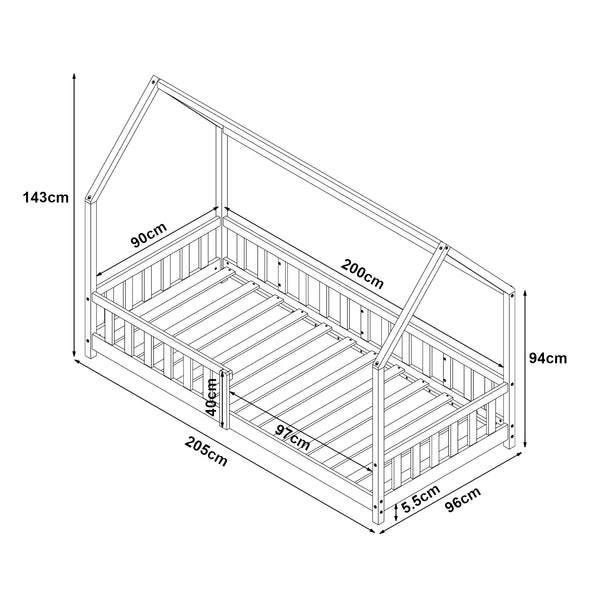 Cama casita Hesel con colchón y protección contra caídas Blanco [en.casa]