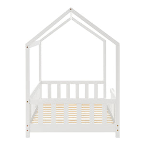 Cama casita Hesel con colchón y protección contra caídas Blanco [en.casa]