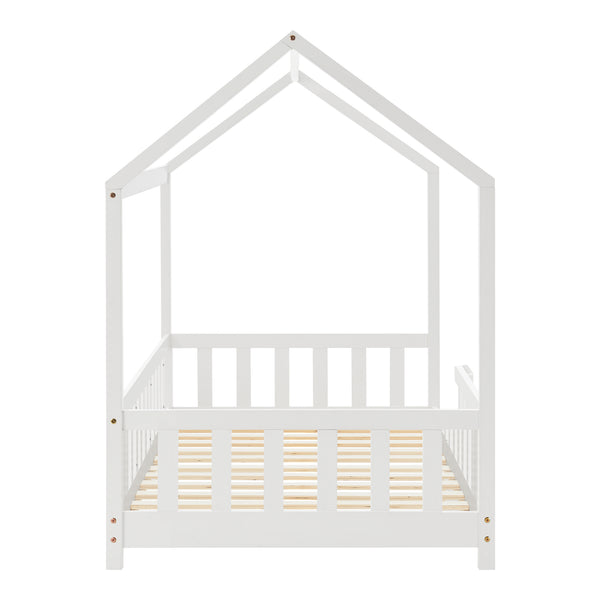 Cama casita Hesel con colchón y protección contra caídas Blanco [en.casa]