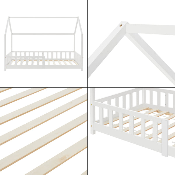 Cama casita Hesel con colchón y protección contra caídas Blanco [en.casa]
