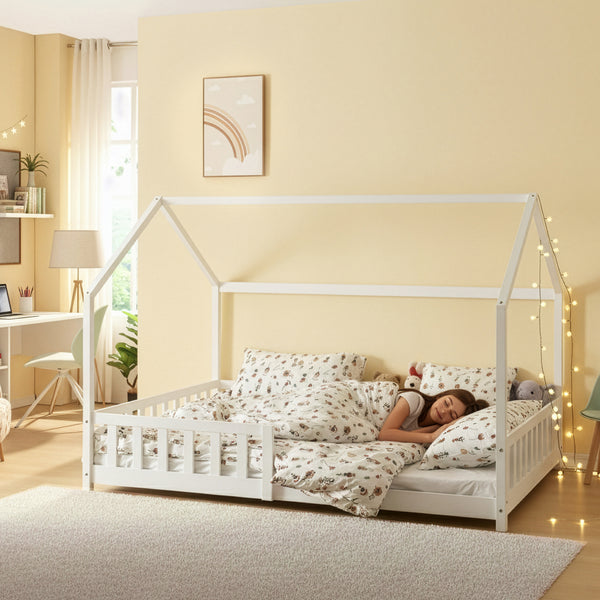 Cama casita Hesel con protección contra caídas [en.casa]