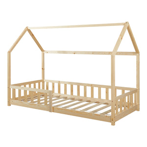 Cama infantil Hesel en forma de casa pino con reja [en.casa]