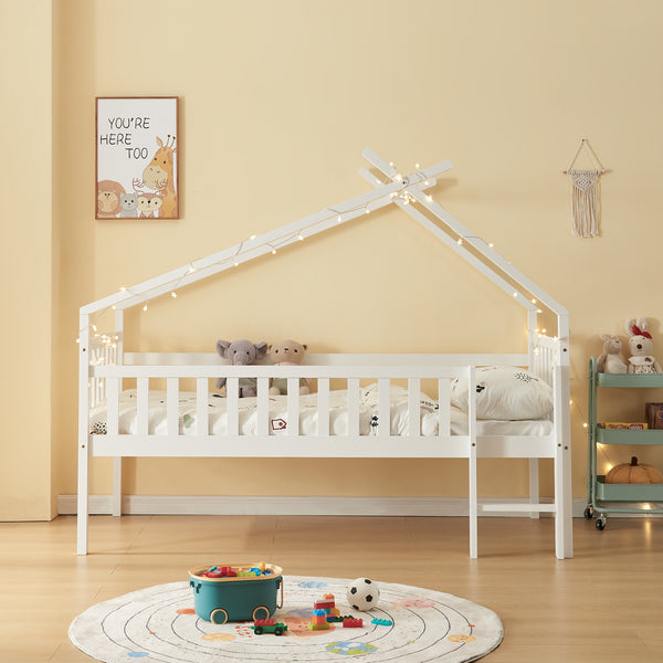 Cama casita Sotkamo con colchón 90x200cm con protección contra caídas [en.casa]