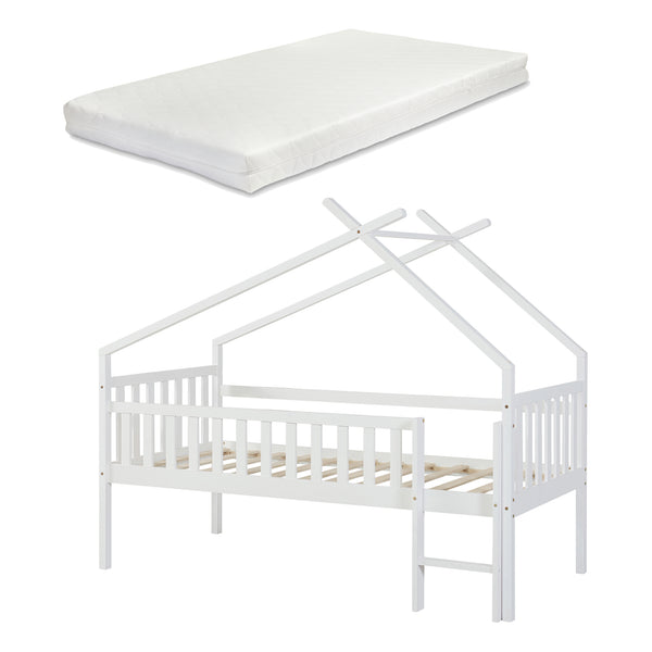 Cama casita Sotkamo con colchón 90x200cm con protección contra caídas [en.casa]