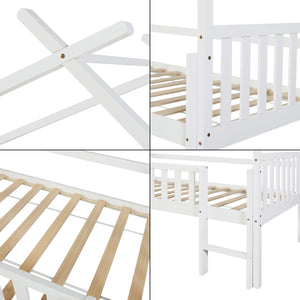 Cama casita Sotkamo con colchón 90x200cm con protección contra caídas [en.casa]