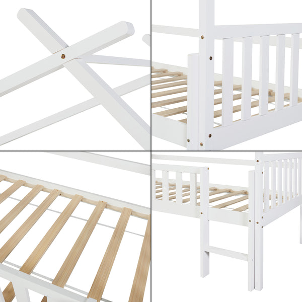 Cama casita Sotkamo con colchón 90x200cm con protección contra caídas [en.casa]