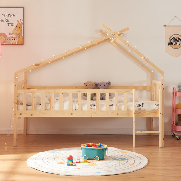 Cama casita Sotkamo 90x200cm con protección contra caídas [en.casa]