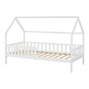 Cama casita con protección contra caídas Ydre Blanco Madera de pino [en.casa]