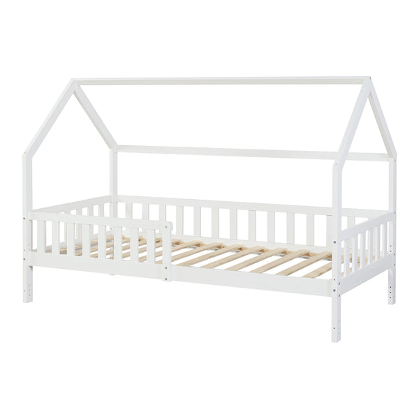 Cama casita con protección contra caídas Ydre Blanco Madera de pino [en.casa]