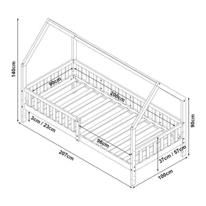Cama casita con protección contra caídas Ydre Blanco Madera de pino [en.casa]