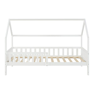 Cama casita con protección contra caídas Ydre Blanco Madera de pino [en.casa]