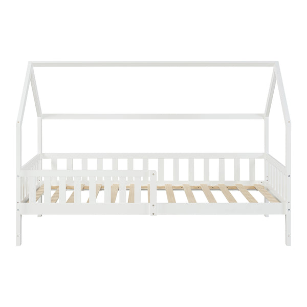 Cama casita con protección contra caídas Ydre Blanco Madera de pino [en.casa]