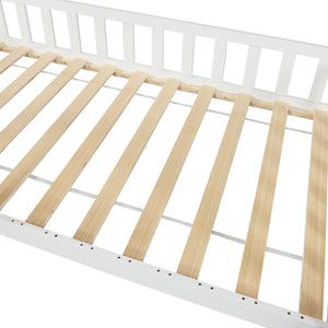 Cama casita con protección contra caídas Ydre Blanco Madera de pino [en.casa]