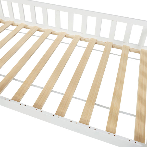 Cama casita con protección contra caídas Ydre Blanco Madera de pino [en.casa]