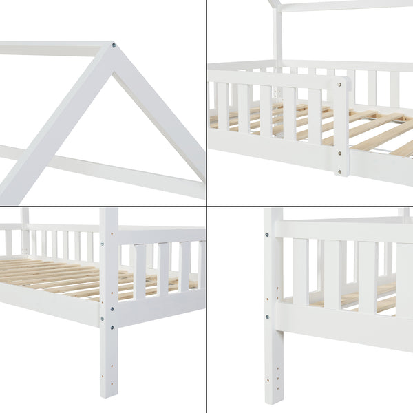 Cama casita con protección contra caídas Ydre Blanco Madera de pino [en.casa]