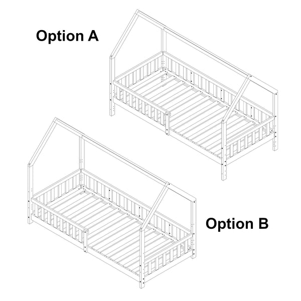 Cama casita con protección contra caídas Ydre Blanco Madera de pino [en.casa]