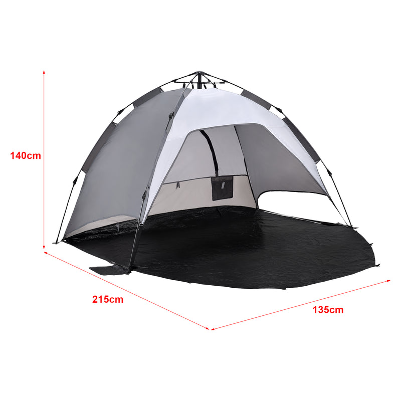 Esquema acotado Carpa de playa Mullsjö Pop Up 215x135x140cm [pro.tec]